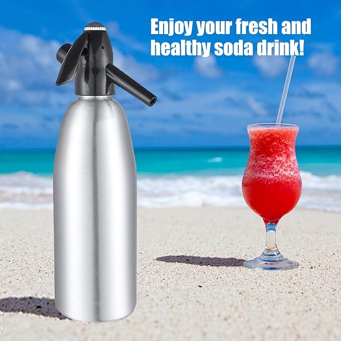1L Portable Soda Siphon – Aluminum Home Soda Maker, Silver Vintage Seltzer Bottle for DIY Carbonated Drinks, Sparkling Water Maker for Healthy Cocktails, Use 8 gram CO2 Cartridges (Not Included)
