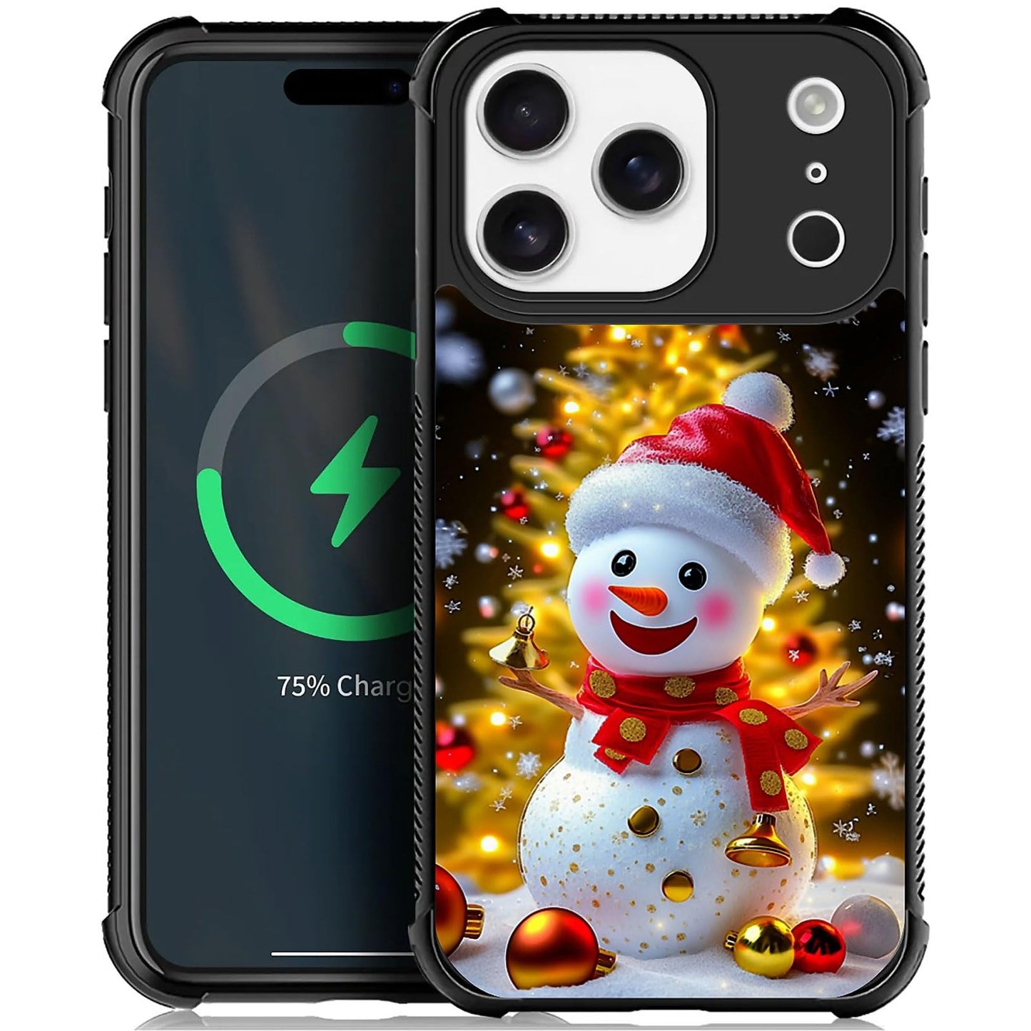 XUANWENPA for iPhone 17 Pro Case,The Black Shell Design is Bright,Anti Drop and Dust-Proof,Christmas Golden Tree Snowman.