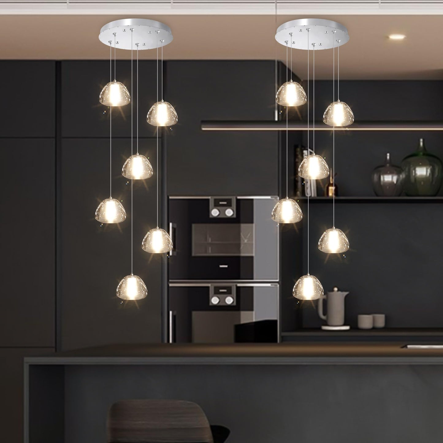 Dolria 6-Lights Pendant Lighting For Entrance Modern Crystal Chandeliers Led Crystal Hanging Lights For Dining Room Bedroom Foyer Staircase Living Room 3000K