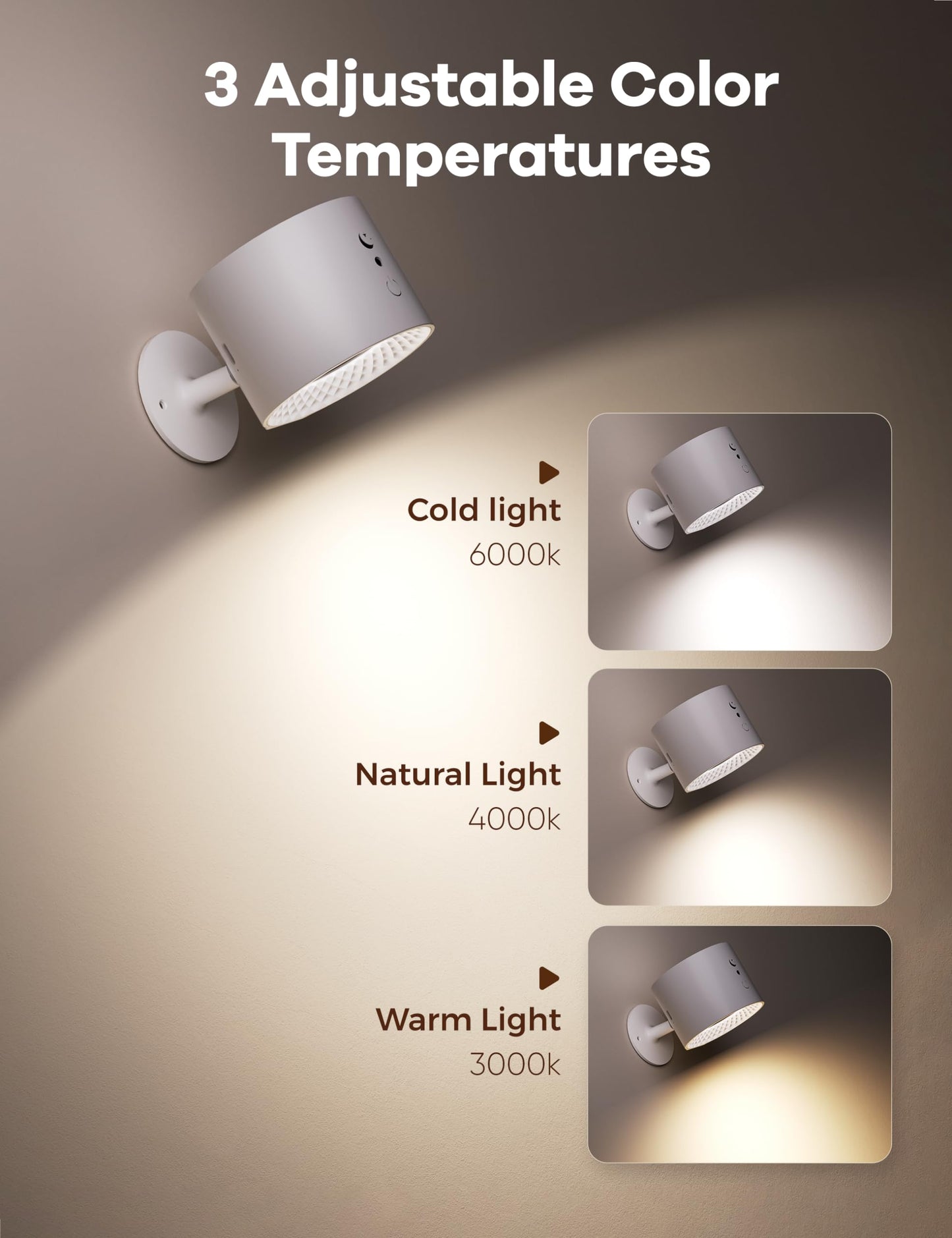 Joyzy Wall Light RGB LED Rechargeable Sconce, Battery Operated, Remote & Touch Control, 1 Pack, White/RGB, Model WL003