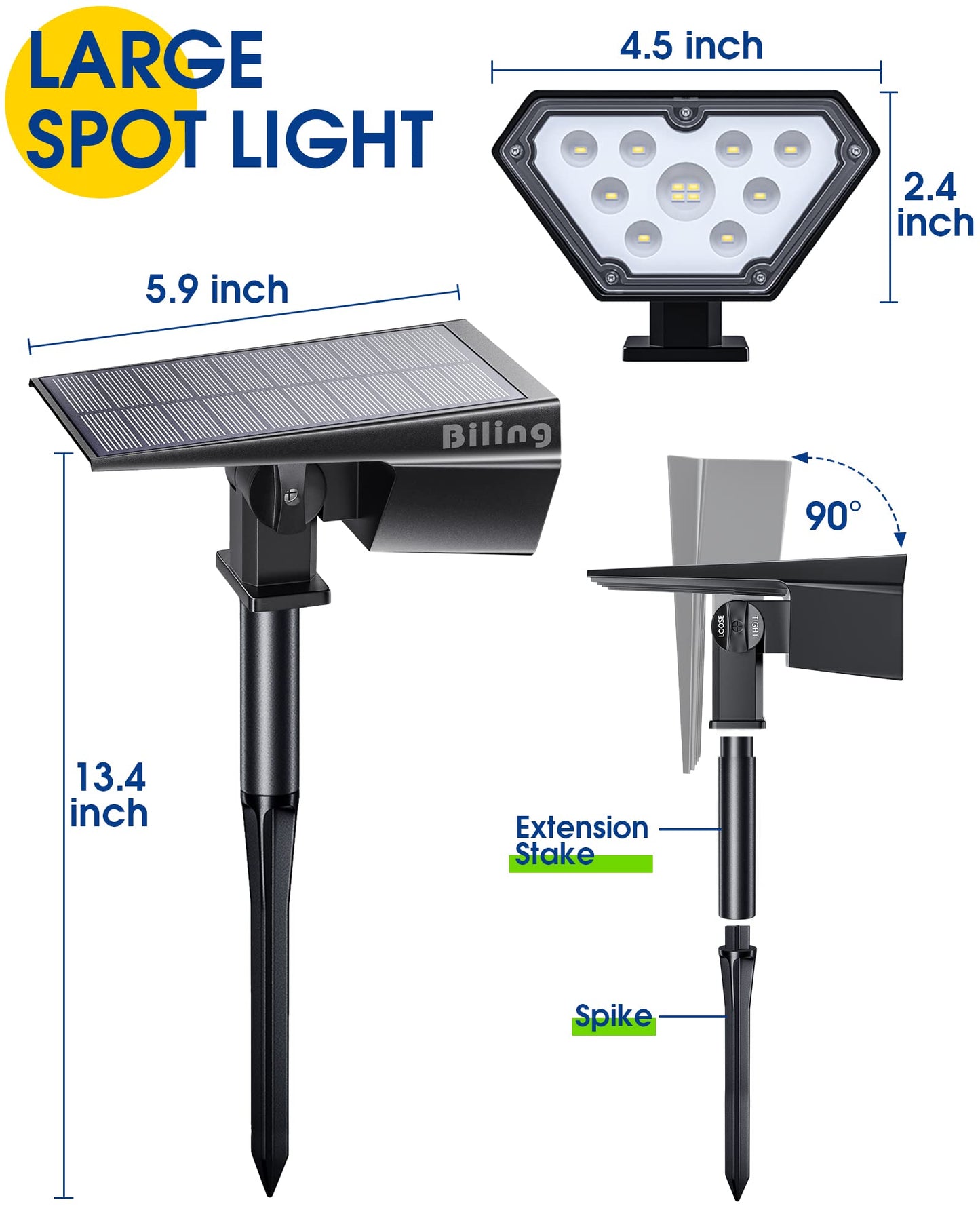 Biling Solar Spot Lights, 700 Lumen, IP67 Waterproof, 6 Pack, Warm White, Adjustable for Outdoor Use in Garden, Pathway, Yard, Driveway