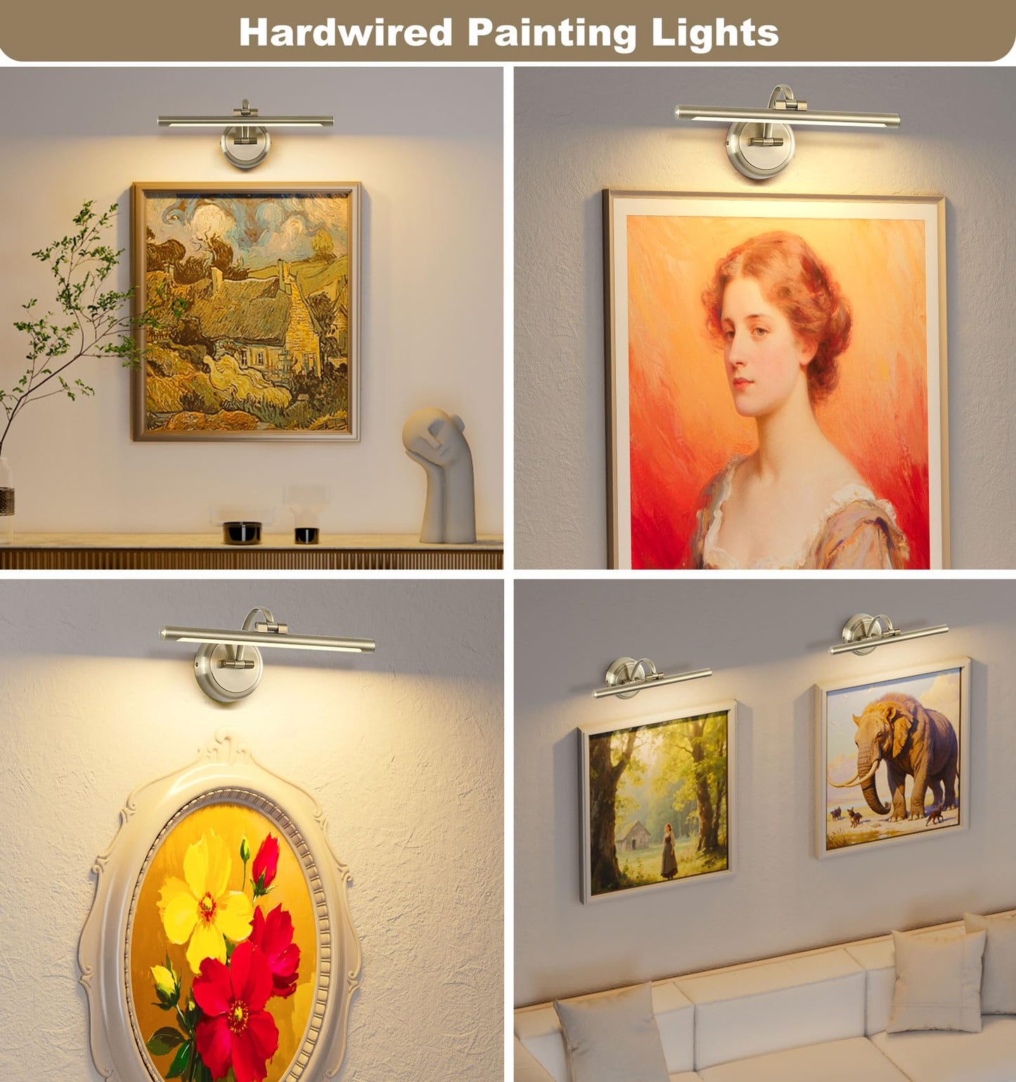 Tassuowell Antique Bronze Picture Light For Wall Dimmable discomfort-reducingting Light 16 Inch Hardwired Picture Frame Lights 9W 3000K Warm White Art Lighting Display Lamps Rotatable Full Metal Gallery Light
