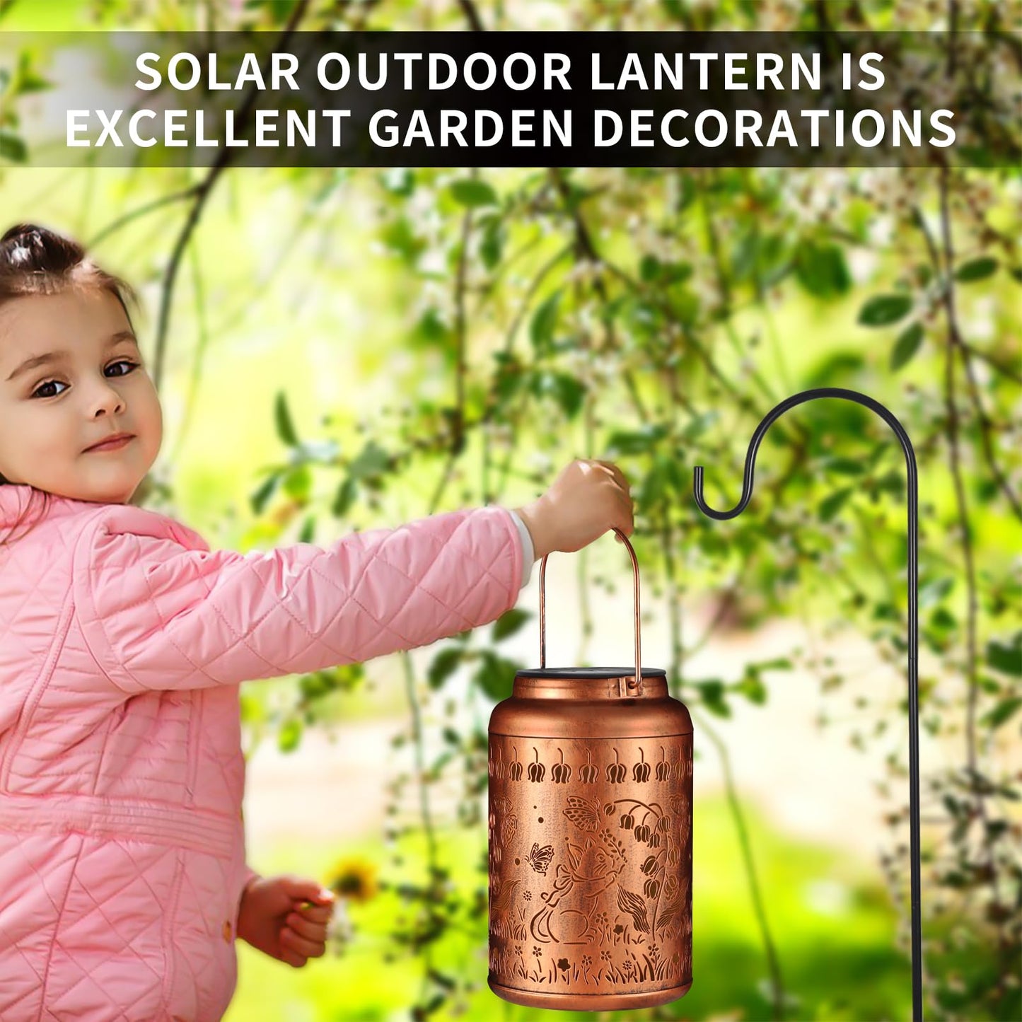 Tepaken Solar Lantern Hummingbird Garden Decor, Waterproof, Gold, T-DL-106, Hanging Lights for Yard, Patio, Backyard, Porch