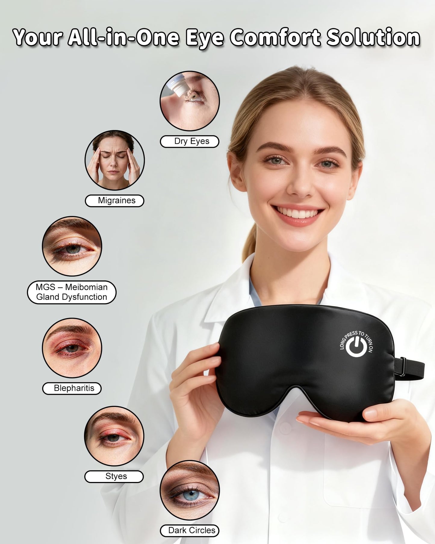 Heated Eye Mask FSA- HSA Eligible Cordless Pure Mulberry Silk Eye Mask for Dry Eyes Relief with 3 Adjustable Heat Settings,1500mAh Rechargeable & Washable Eye Cover for Travel Sleep Therapy