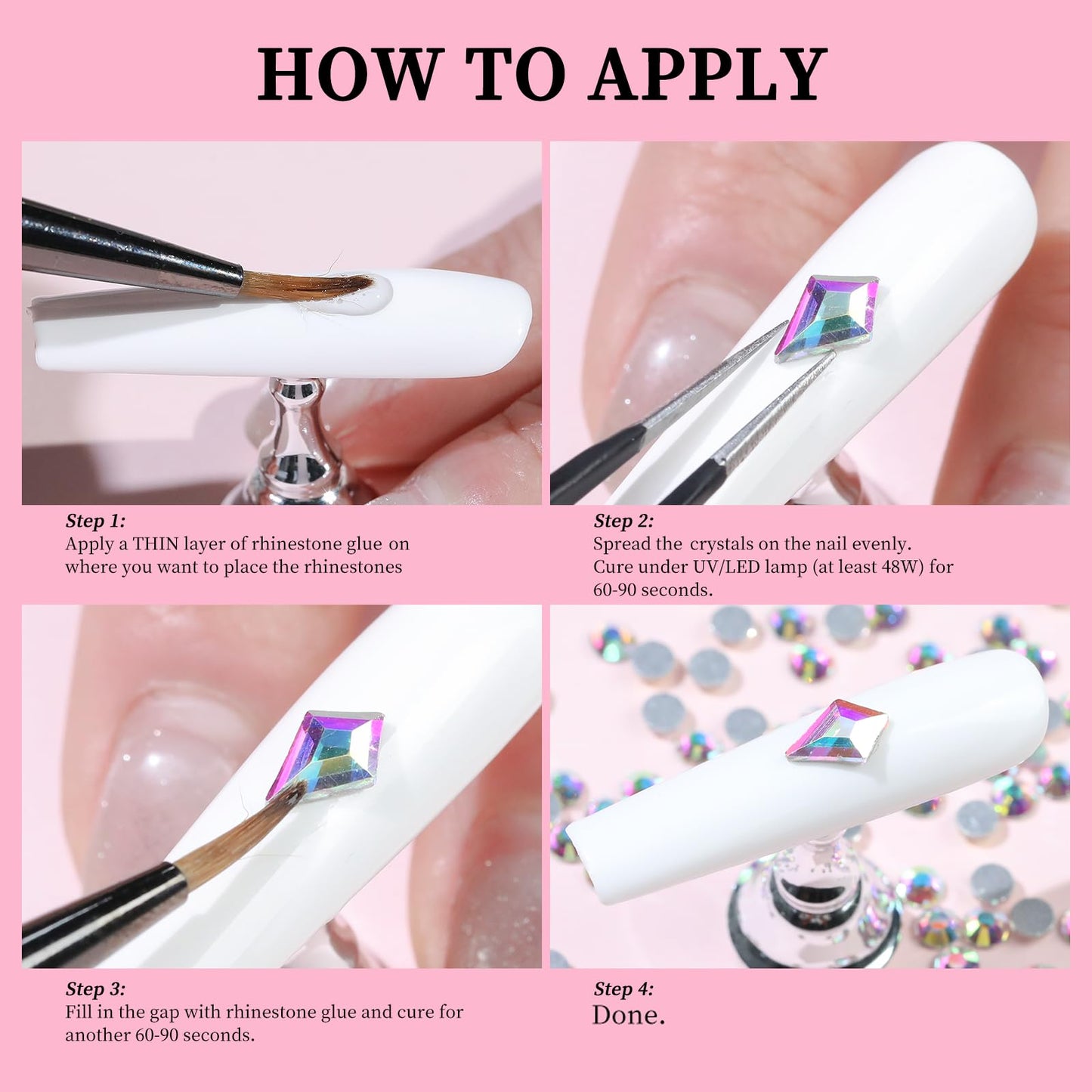 Cycullinyt 1660Pcs Crystal AB Nail Art Rhinestones: 8 Types of Multi Shapes Diamonds + 4 Sizes Flatback DIY Crafts Rhinestone Cr