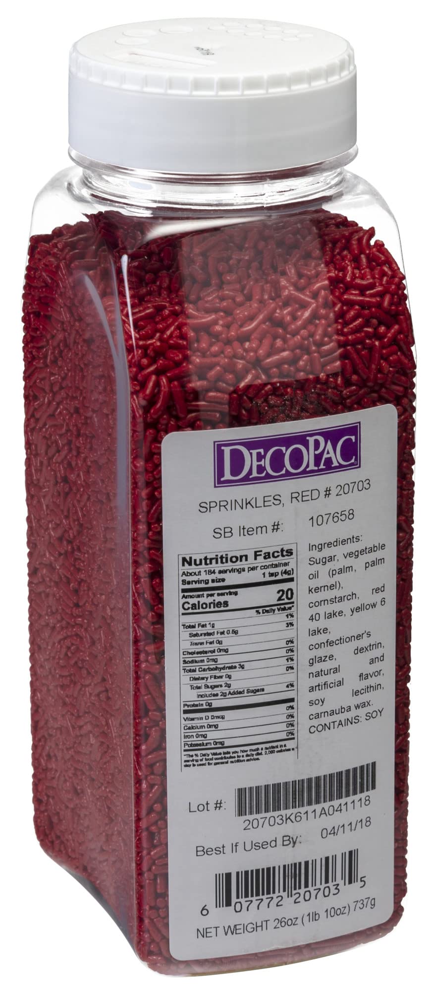 DecoPac Red Sprinkles | Extra Large 26oz Pack | Cake Sprinkle Mix, Fancy Sprinkles For Cake Decorating, Handheld Container, Cand