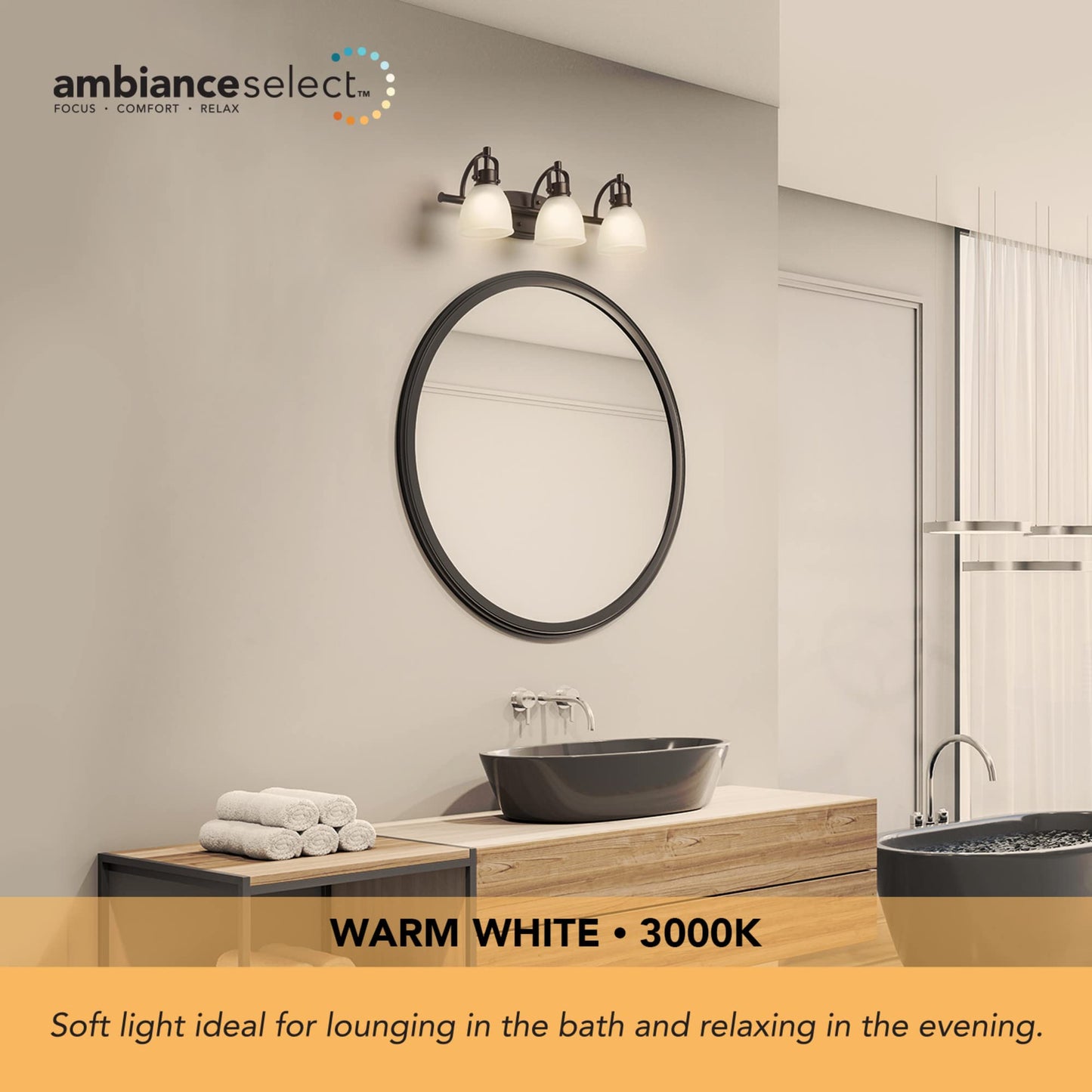 Globe Electric 52090 Vanity Light, 3-Light, Integrated LED, 1780 Lumens, 25W, Matte Black, Frosted Glass, 7.68 inches