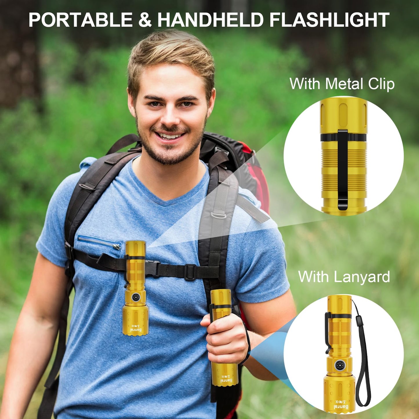 Flashlights High Lumens Rechargeable 20000 Lumens Super Bright 1500 Meters Long Range Small Powerful Flashlight 6 Modes Led Tactical Pocket Waterproof Flash Light For Home Emergency (1 Yellow Gold)