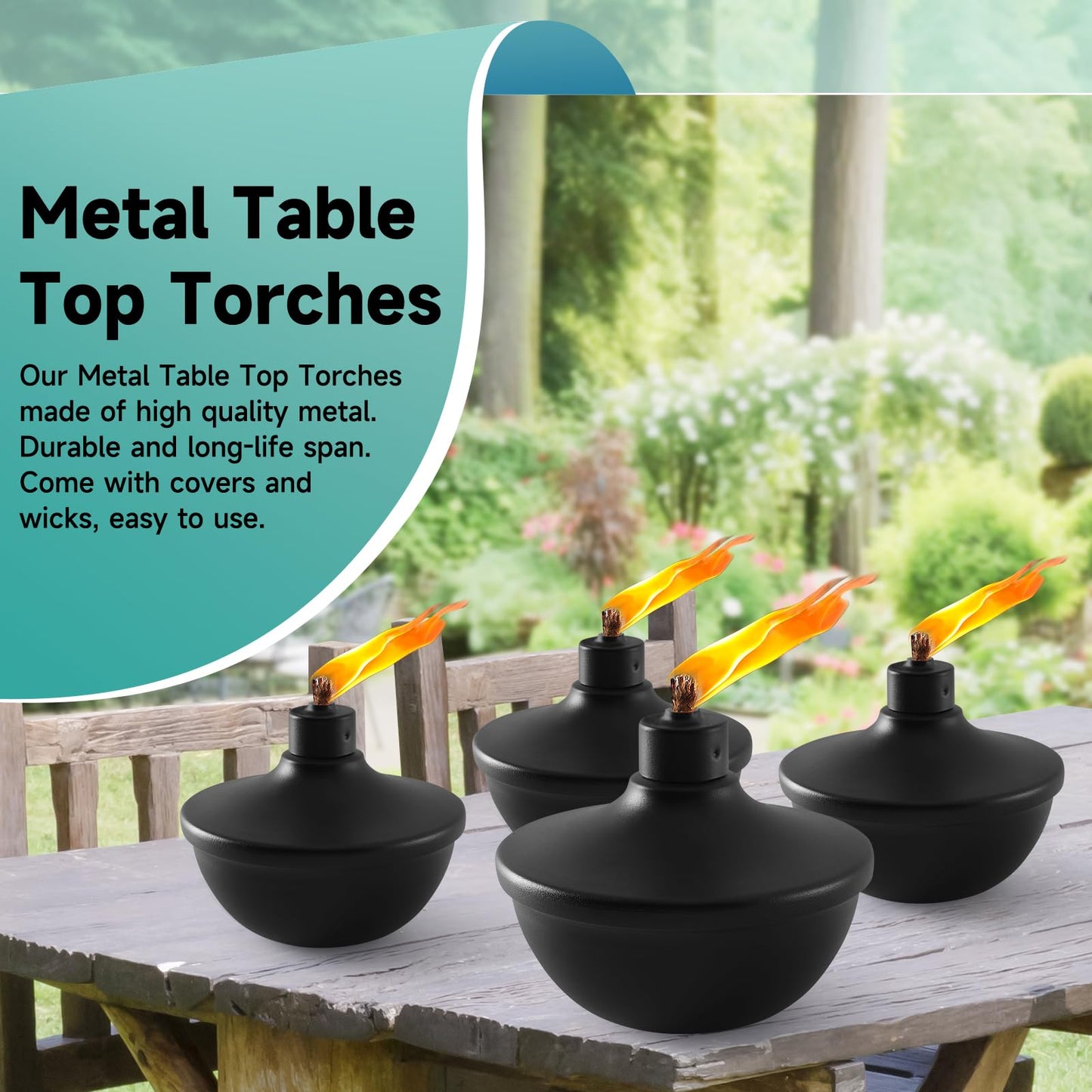 ZSPENG Metal Table Top Torches, 23.5 oz, Refillable, 2 Pack, for Garden and Party Decor