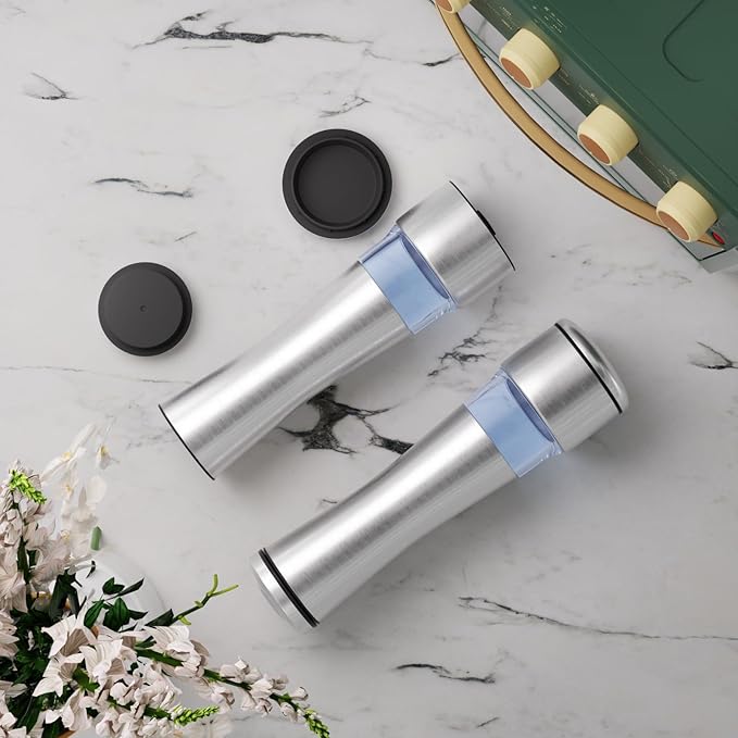 Two sets of salt and pepper grinders - large capacity stainless steel pepper grinder - manual grinder with adjustable roughness