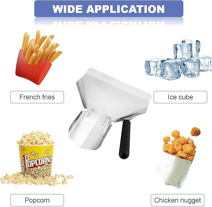 2-Pack Stainless Steel Popcorn Scoop Scooper - French Fry/Popcorn Quick-Fill Tool for Bagger Bags & Snack Machines (Desserts/Candy/Ice)