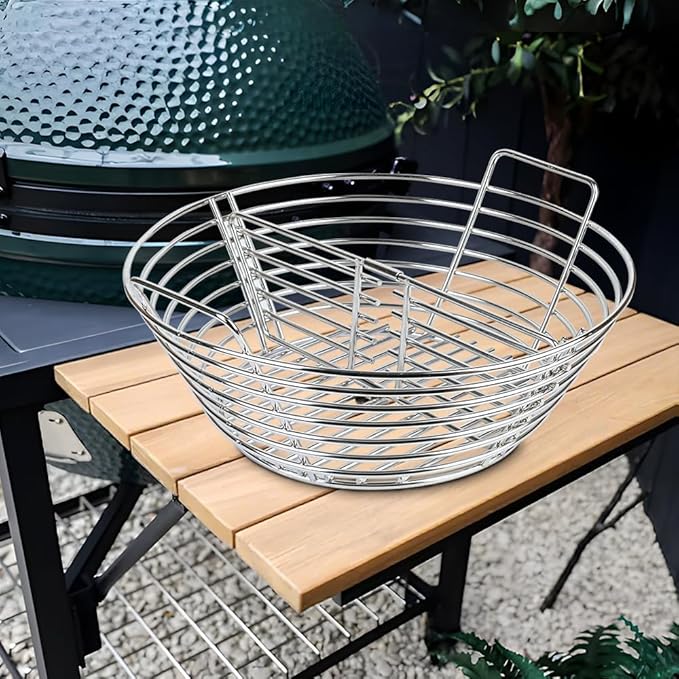 Stainless Steel Charcoal Ash Basket for Large Big Green Egg & Kamado Joe Classic, Lump Charcoal Basket with Divider,Accessories for Big Green Egg