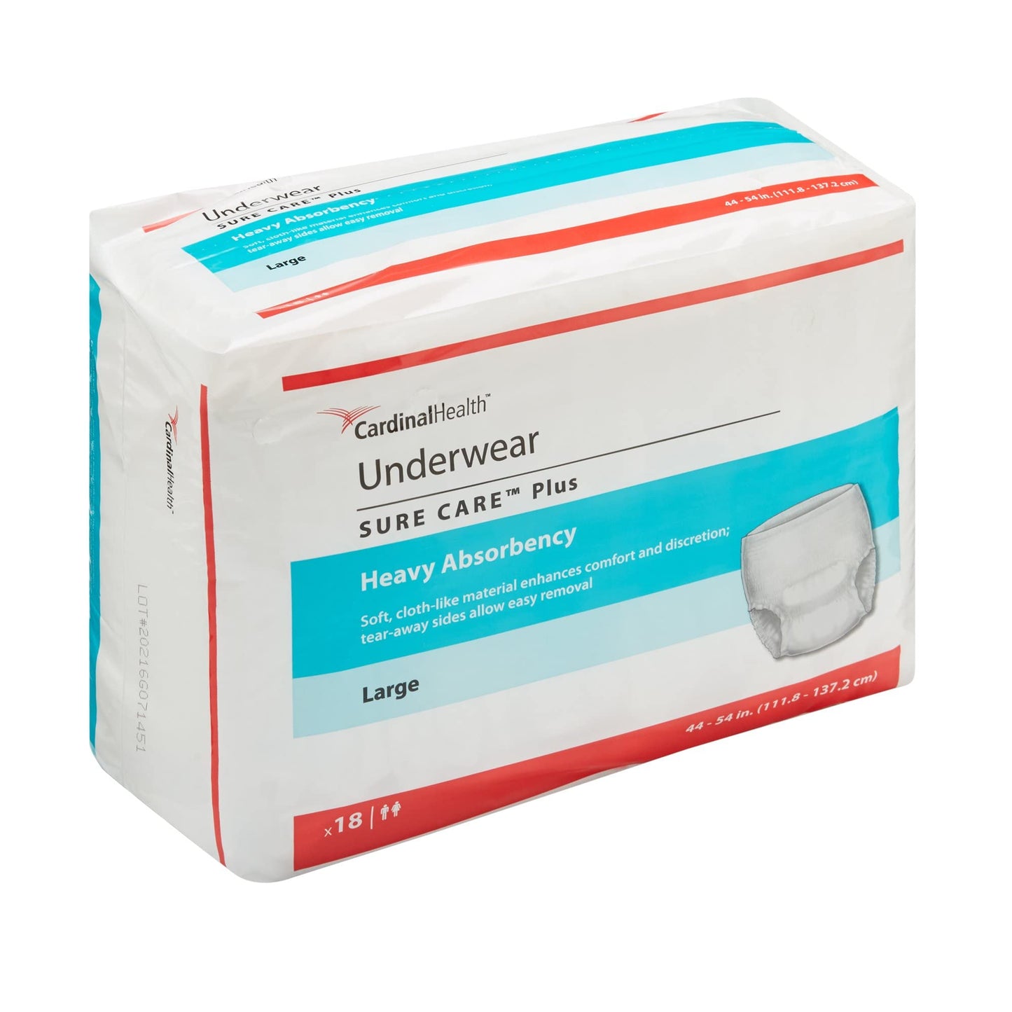 Cardinal Health Sure Care Plus Incontinence Underwear for Men and Women - Disposable Adult Diaper with Tear Away Seams - Heavy Absorbency, Large, 72 Count