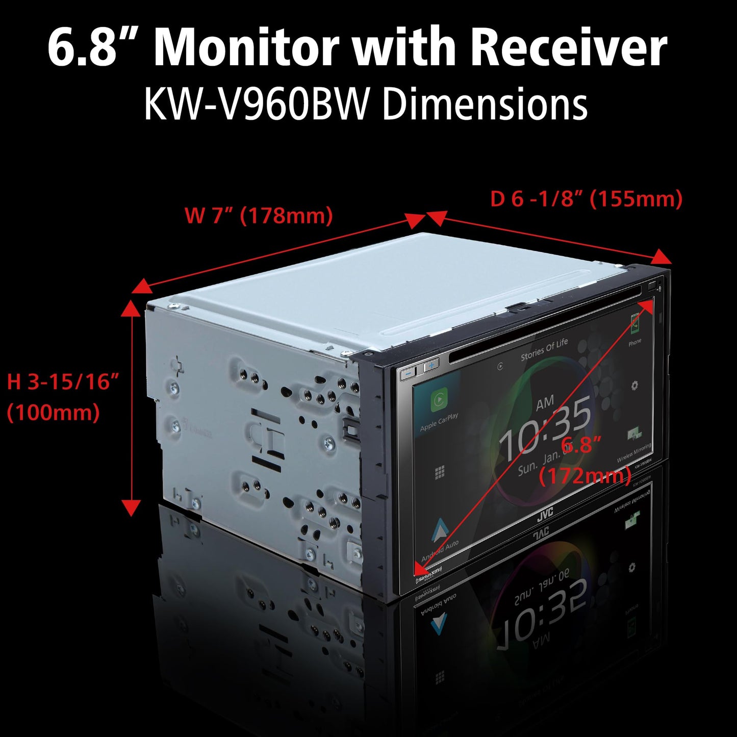 Jvc Kw-V960Bw Built In Wi-Fi For Wireless Carplay Android Auto, Cd/Dvd 6.8 Lcd Touchscreen Display, Am/Fm, Bluetooth, Mp3 Player