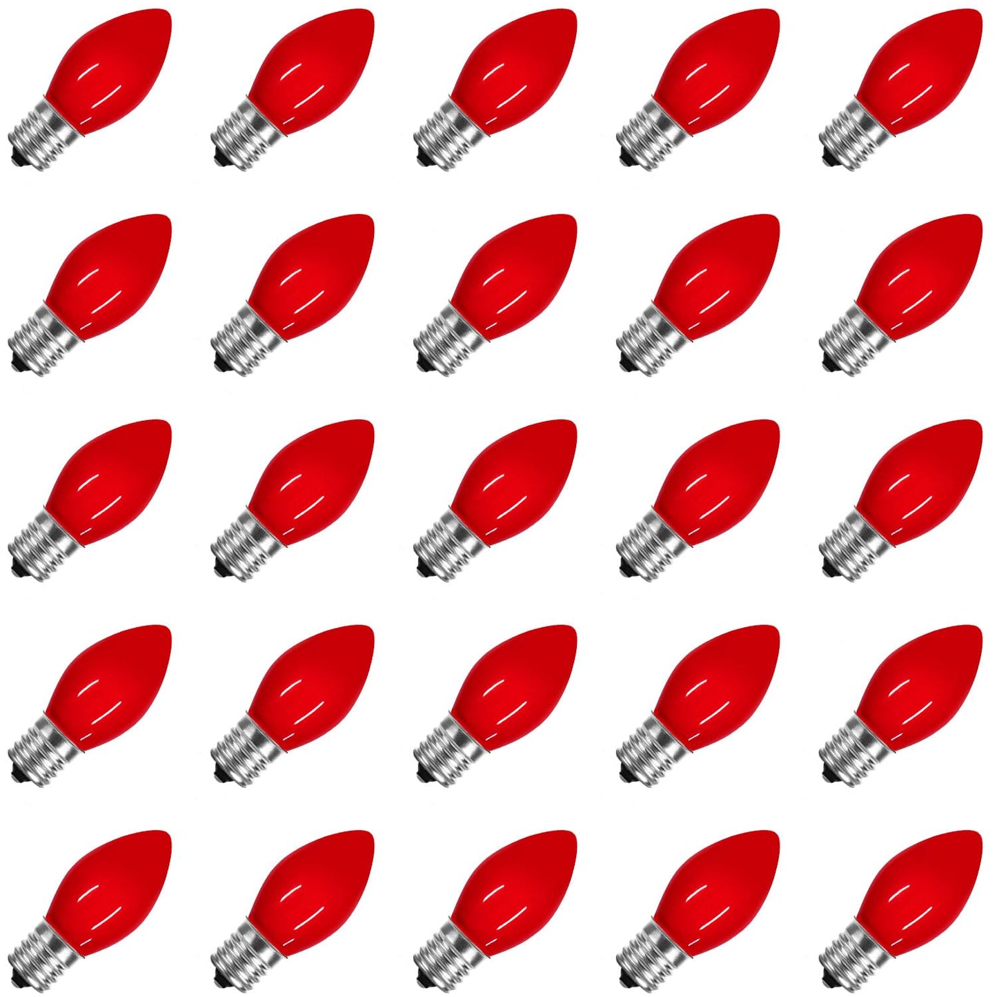 Pasuto Waterproof Ul Certified Red Replacement Bulbs Christmas Tree Light Bulbs For Indoor And Outdoor Decoration With 25 Pack C7/E12 Base 5 Watt