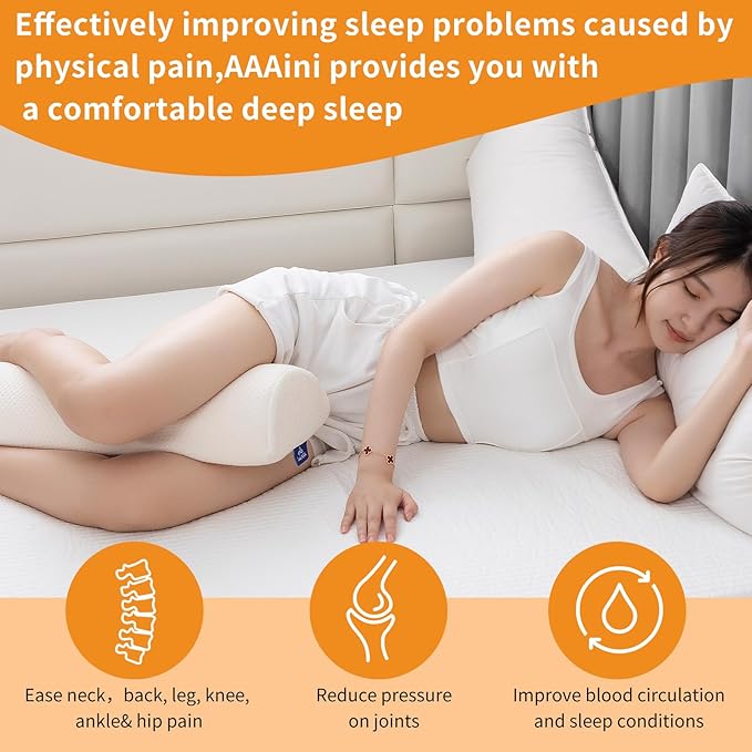 Half Moon Bolster Knee Pillow, Back Pain Relief Memory Foam Leg Pillow, Semi Roll Round Lumbar Leg Wedge for Side Sleepers - Reducing Head Neck Spine Hip Pressure - M