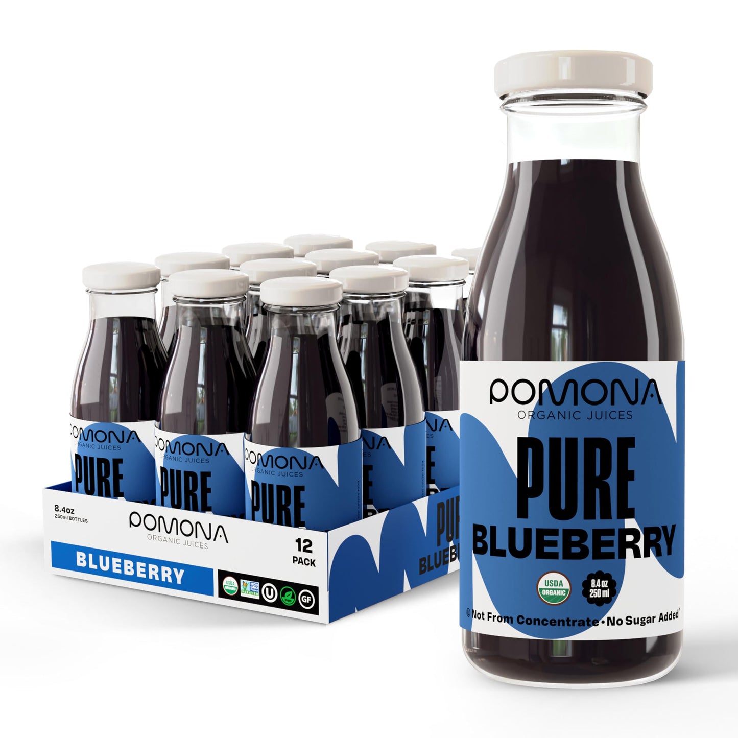 Pomona Organic Juices Pure Blueberry Juice, Cold Pressed Organic Juice, Non-GMO, No Sugar Added, Not from Concentrate, Gluten Fr