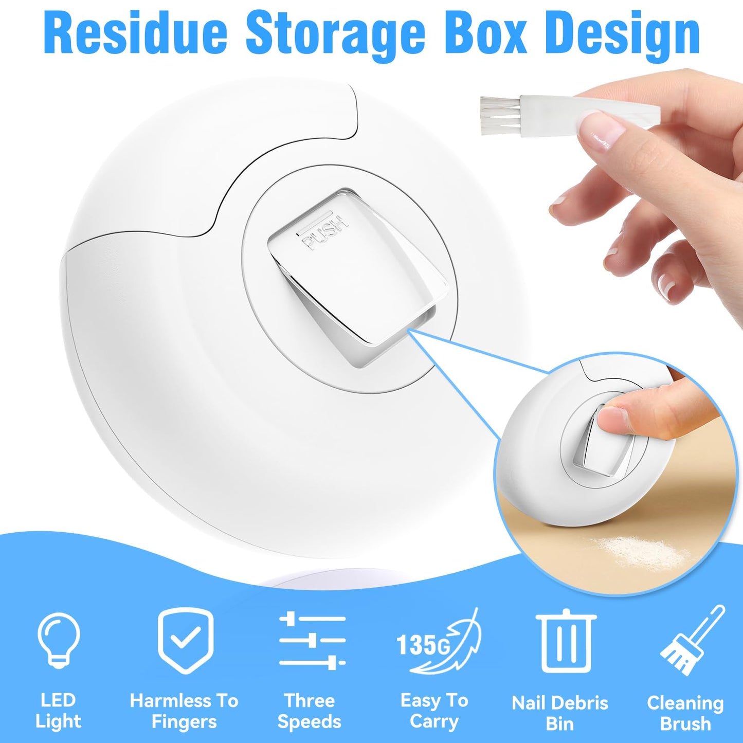 3 in 1 Electric Nail Clipper, Portable Electric Nail Clippers for Seniors with Led Light, 3 Speed Automatic Electric Nail Trimme