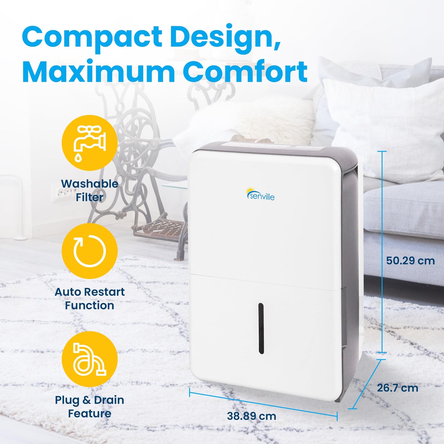Senville 20 Pint Dehumidifier, Energy Star Certified, Washable Filter, Ideal For Basements, Bedroom, Living Space, Energy Star,