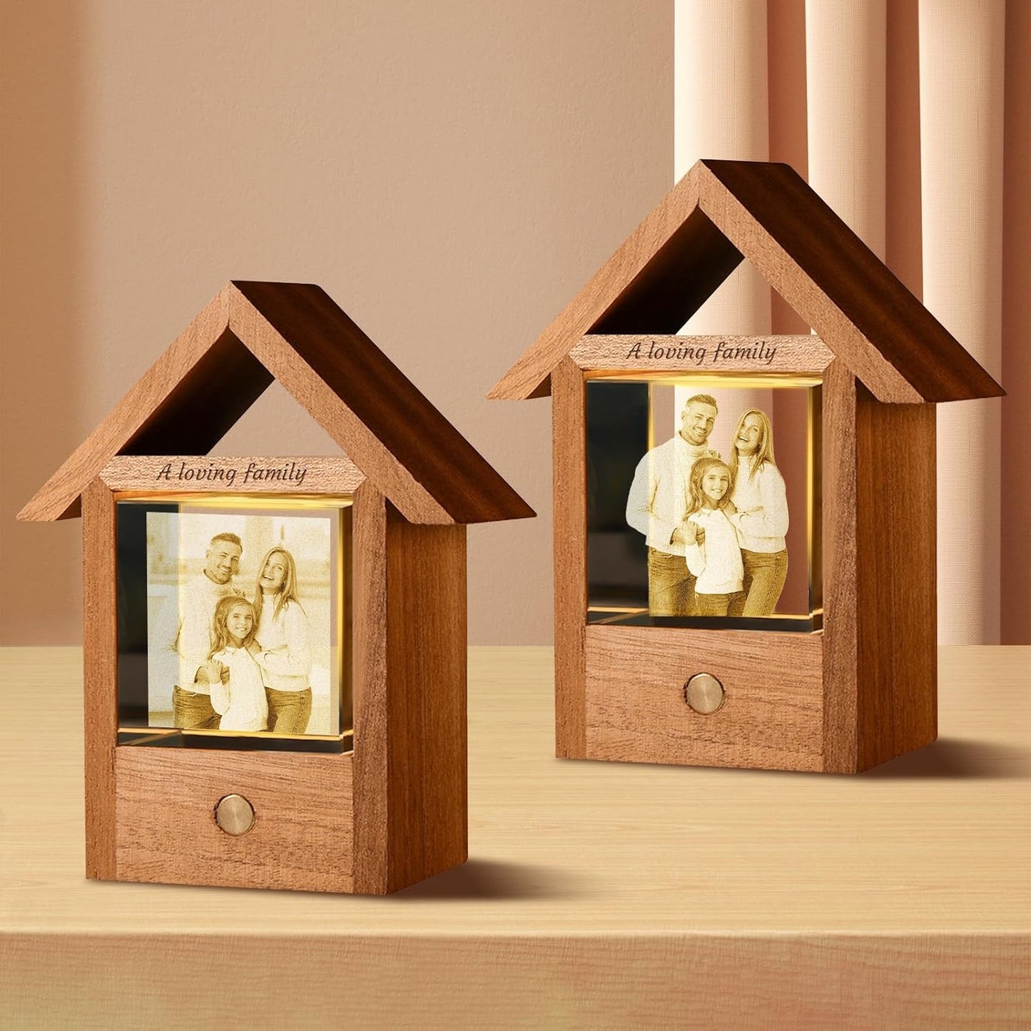 Custom 3D Crystal Photo Night Light – Personalized Glass Photo Ball with Customized 3D Picture Engraving, LED Light Wood Base, Unique Custom Gifts for Family, Pets, Birthday,Valentine's Day (Style 4)