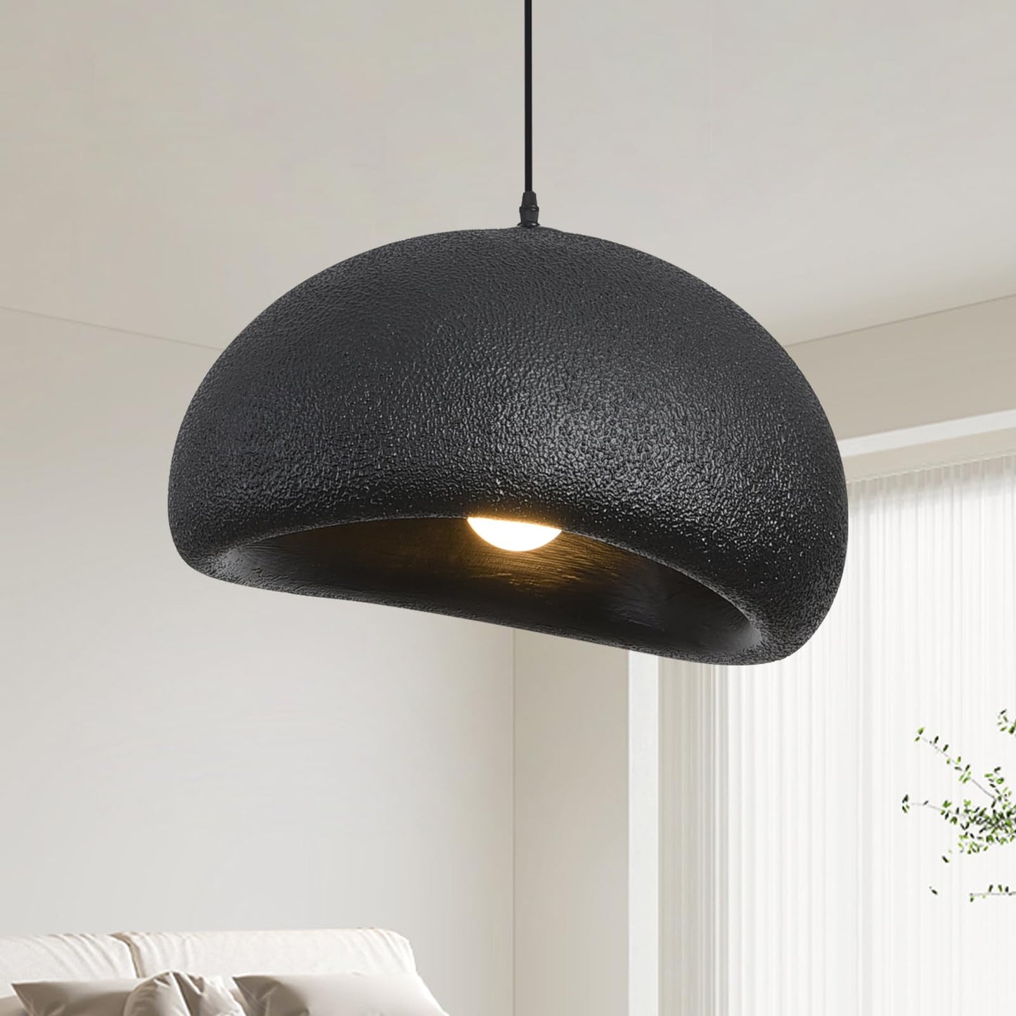 Fivemengo 19.7in Wabi Sabi Pendant Lights Kitchen Island Lighting Fixture Ceiling Mount Black Modern Japanese Lamp Japandi Chand