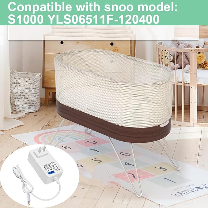 for Snoo Replacement Cord,12V 4A Snoo Power Cable S1000 Compatible with Snoo Model S1000 Happiest Baby Snoo Smart Sleeper Bassinet YLS06511F-120400 YLS06511F120400 83368703 4767SNXX100 Charger