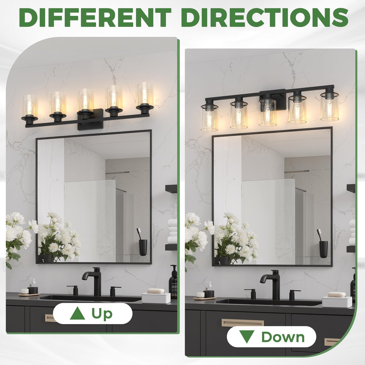 Doresshop Bathroom Light Fixtures 5-Light Matte Black Bathroom Lighting Fixtures Over Mirror With Clear Glass Shade Vanity Lights For Hallway Living Room Bedroom
