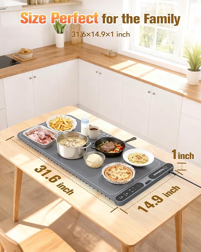 Potahouse® Food Warming Mat Extra Large 31"x15" 430W,Electric Warming Tray with 7 Temp 8 Timer Settings,Rollable & Portable Food Warmer for Parties,Buffet,Home and Travel Use