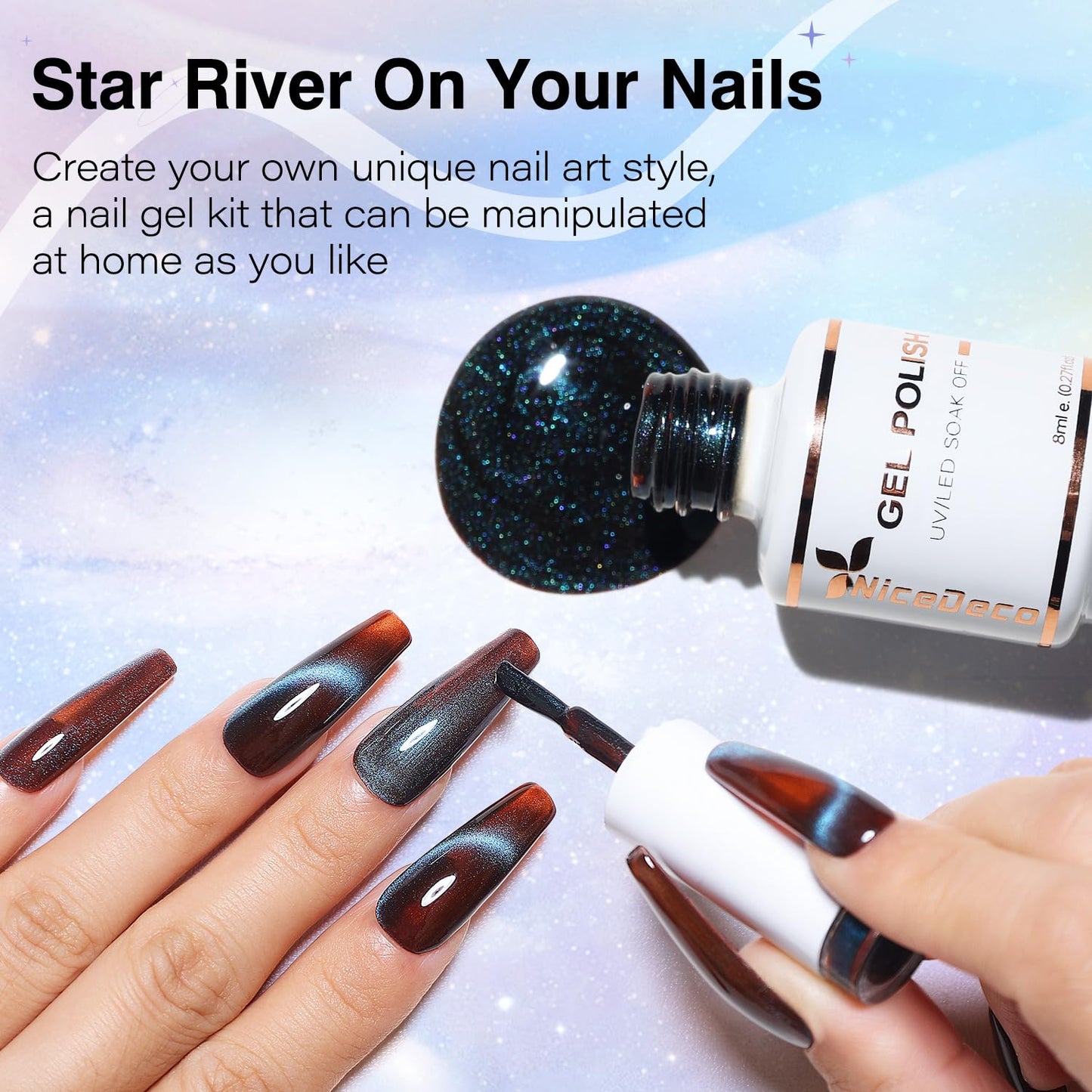 Nicedeco Hema Free Cruelty Free Vegan Cat Eye Gel Nail Polish, High Gloss Long Lasting Soak Off LED U V Gel Polish 6 Colors Set