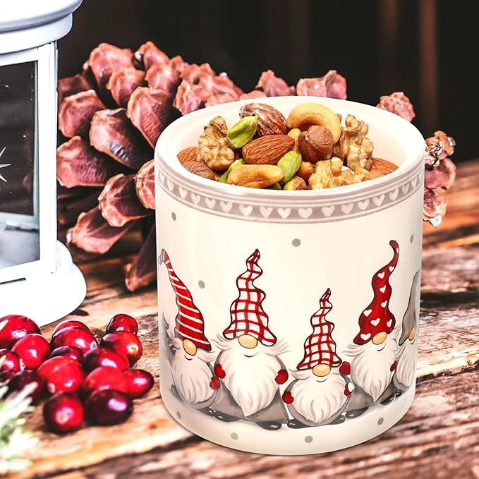 Angoily Cookie Jar, Christmas Gnome Candy Jar with Lids, Ceramic Treat Container Tea Can for Holiday Christmas Decoration Living Room Centerpieces