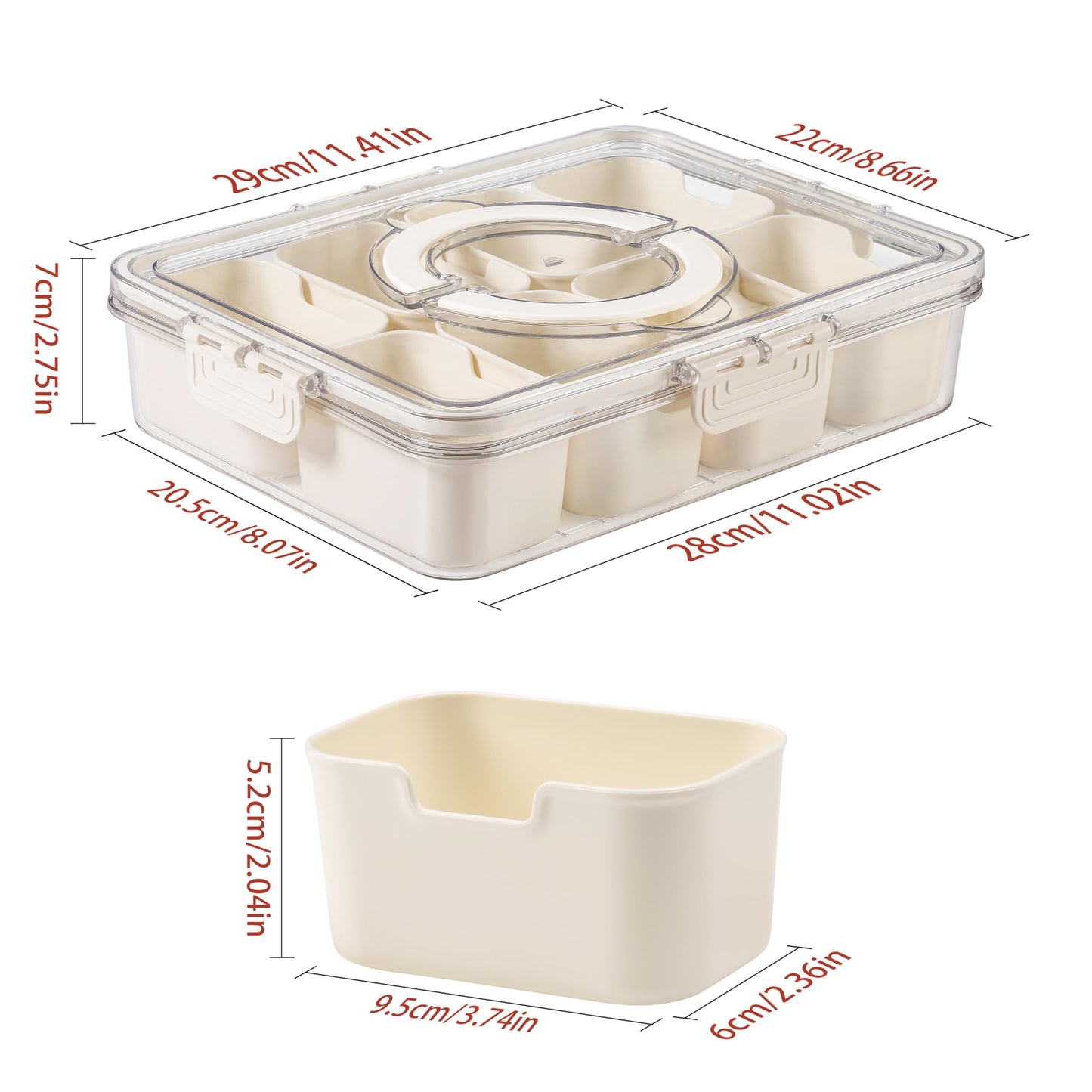Bandesun Divided Serving Tray with Lid and Handle - Snackle Box Charcuterie Container for Portable Snack Platters - Clear Organizer for Candy, Fruits, Snacks,Nuts - Perfect (Pack of 2)