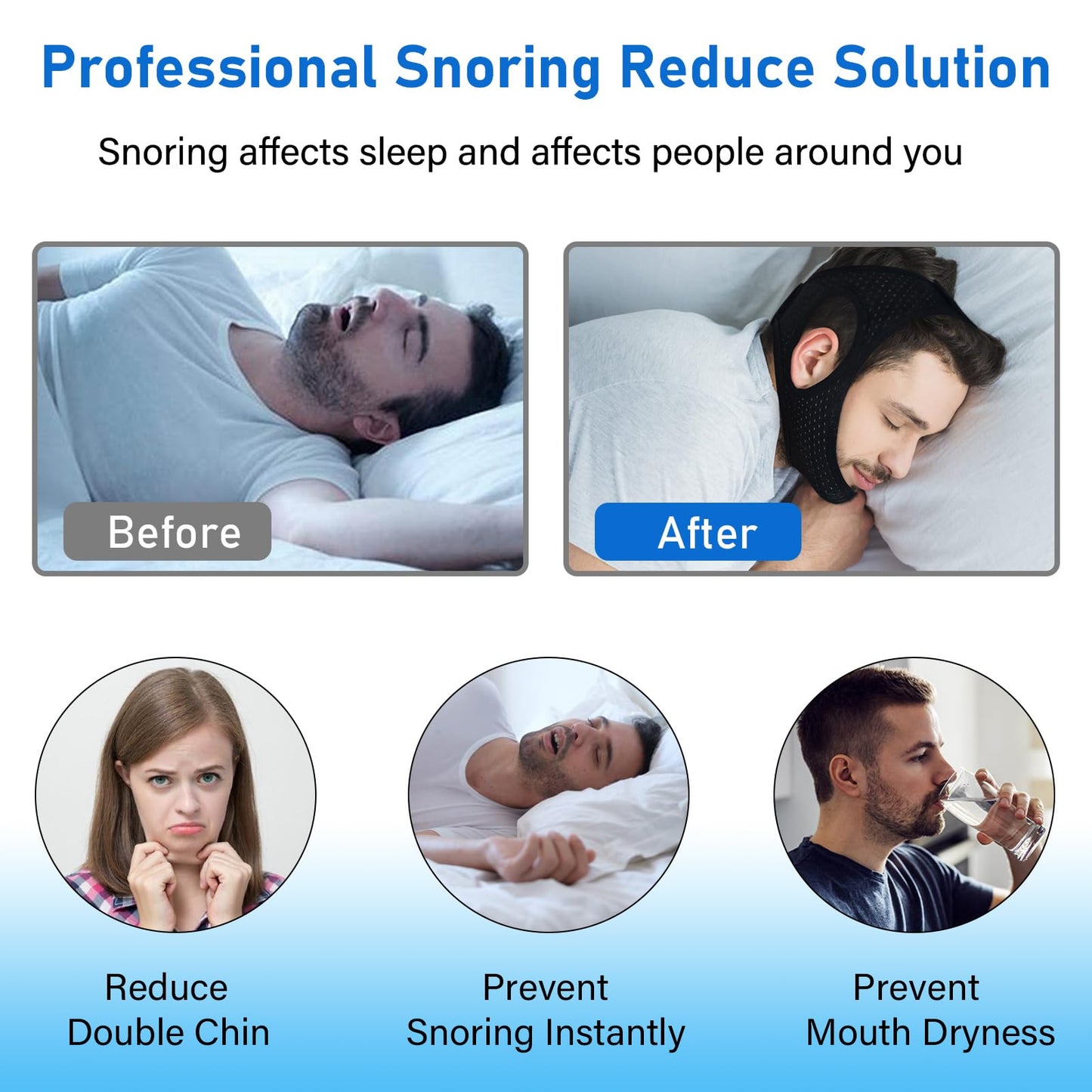 Forzacx Chin Strap for Cpap Users Anti Snoring Devices 2 Pack - Breathable Cpap Chin Strap Snoring Solution, Effectively Reduce Snoring, Non-Stick Hair, Don't Fade - Black&Grey