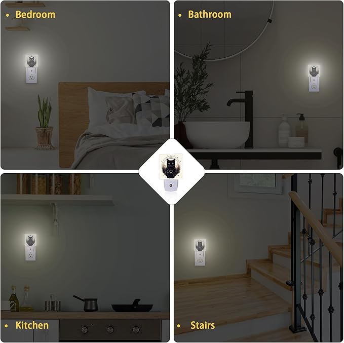 Black Cat Night Lights Plug into Wall, Funny Cats Auto Sensor LED Night Lamp for Men Women Boys Girls Holiday Presents Gifts