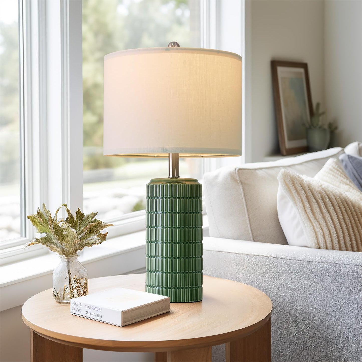 PoKat Ceramic Table Lamps Set of 2, Dark Green, 23in Modern Nightstand Decor, Model AMZ-T1102GN