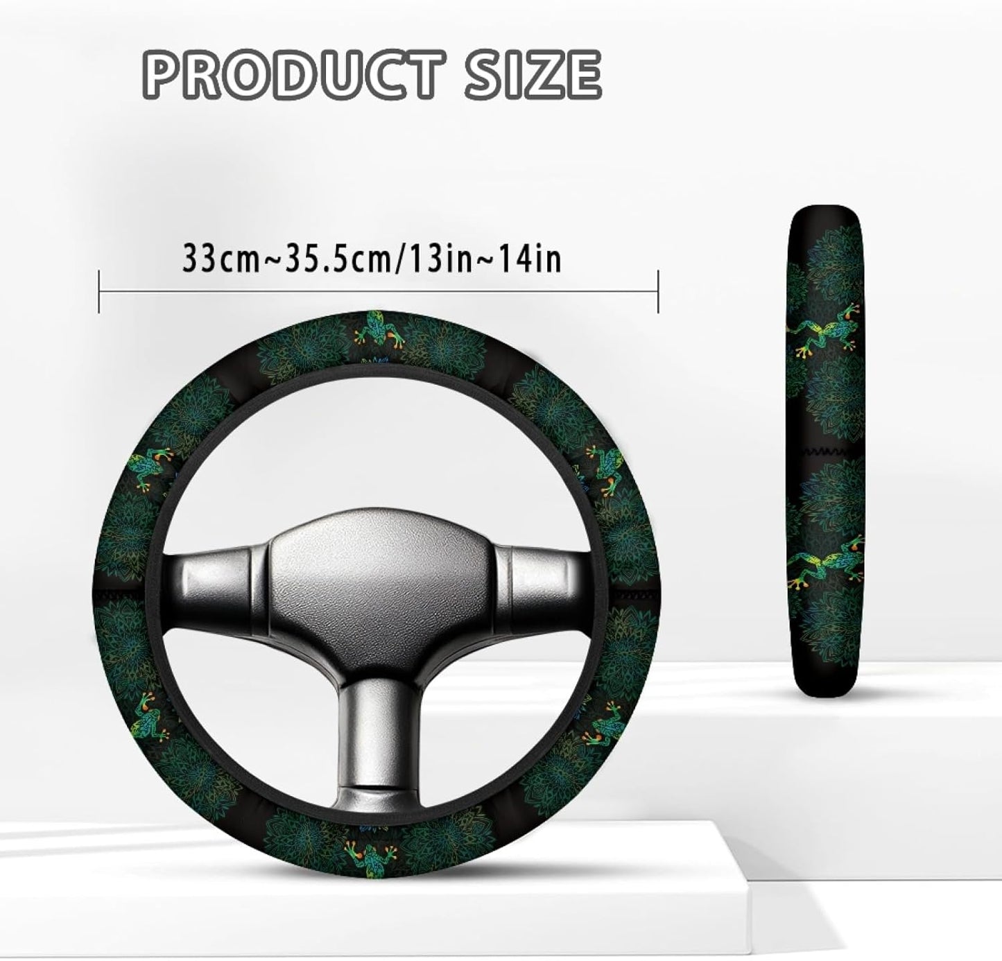Frog Golf Cart Steering Wheel Cover Anti Slip Club Car Steering Wheel Covers Green Boho Flowers Golf Cart Accessories Sun Reflective Protection