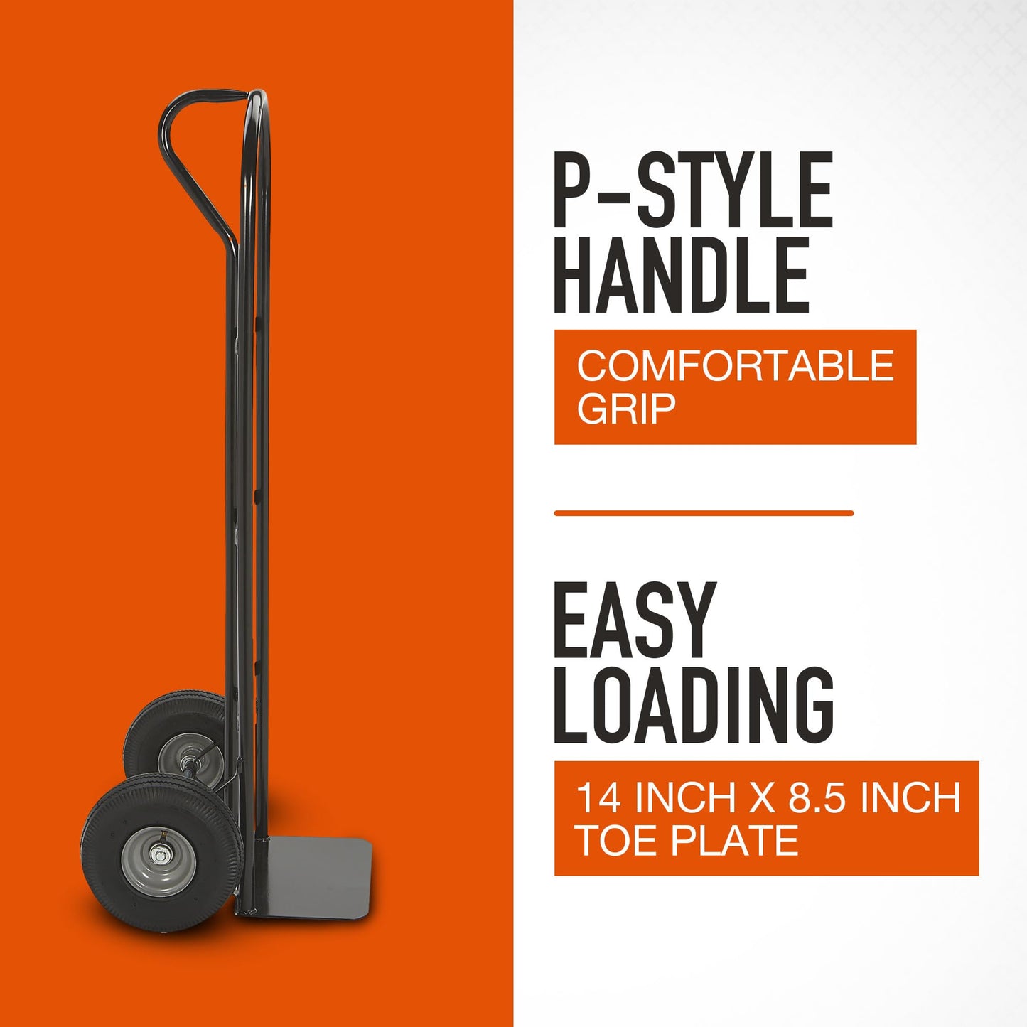 Ironton Steel Pneumatic Hand Truck Dolly - 600-Lb. Capacity, 10in. Tires, Powder-Coat Finish