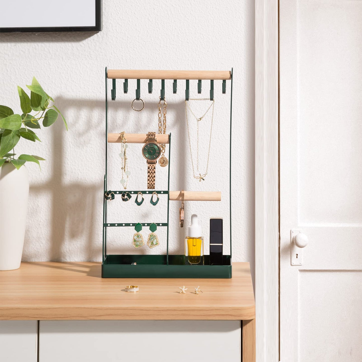 ProCase Jewelry Organizer Stand Holder, 4-Tier Necklace Organizer with Ring Tray, Small Cute Aesthetic Jewelry Tower Storage Rac