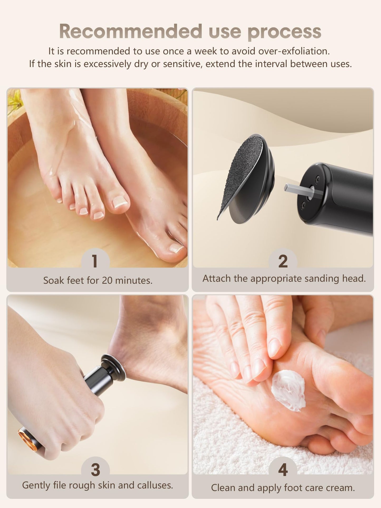 KIUCID 2 in 1 Electric Foot Callus Remover with USB Rechargeable, 3 Speeds & Sandpaper Discs for Cracked Heels Feet Care at Home