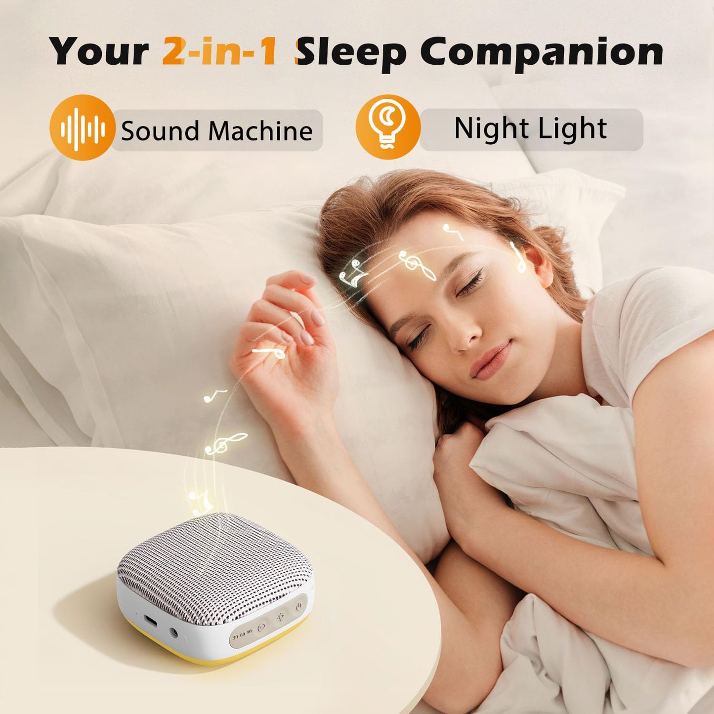 White Noise Sound Machine for Sleeping Adults – with Amber Breathing Night Light, Headphone Jack, 20 Non-Looping Sounds, 52-Hour Battery, Timer & Memory (Khaki)