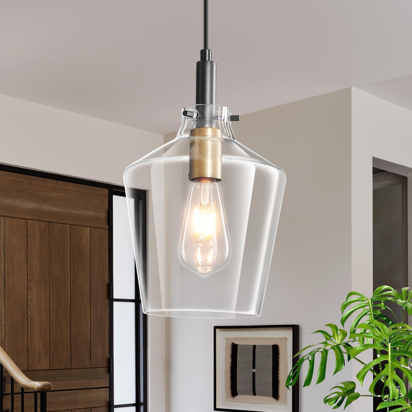Vaziden Modern Glass Pendant Lighting For Kitchen Island 2 Pack Farmhouse Black And Gold Pendant Light Fixtures Adjustable Hanging Ceiling Light Angled Clear Glass Shades 8 Inch