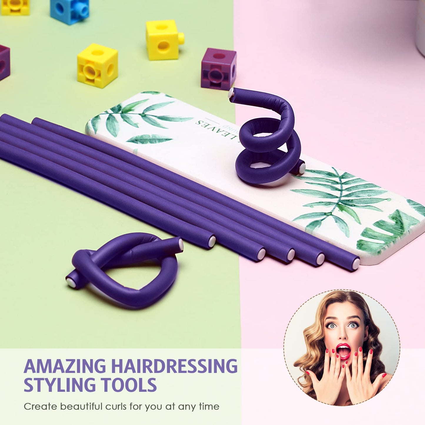 WILLBOND 60 Pieces Flexible Curling Rods Hair Curlers Rollers Twist Flexi No Heat Rods Rollers for Long Short Hair Women(0.3 x 9