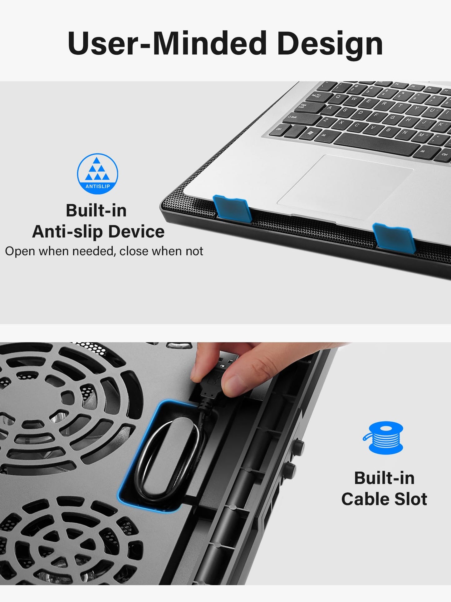 Kootek Laptop Cooling Pad, Laptop Cooler With 5 Quiet Fans For 12-17 Computer Pc Notebook Gaming Laptop Fan, Height Adjustable L