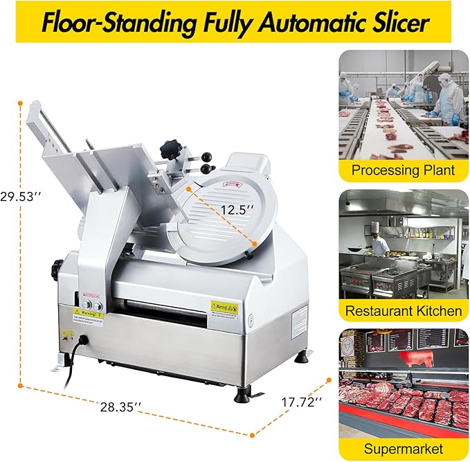 GarveeHome Automatic Meat Slicer, 550W Deli Slicer with 12.6 in Carbon Steel Blade, Professional Double-motor Meat Slicer Machine with Adjustable Thickness From 0 to 15 mm for Commercial Use