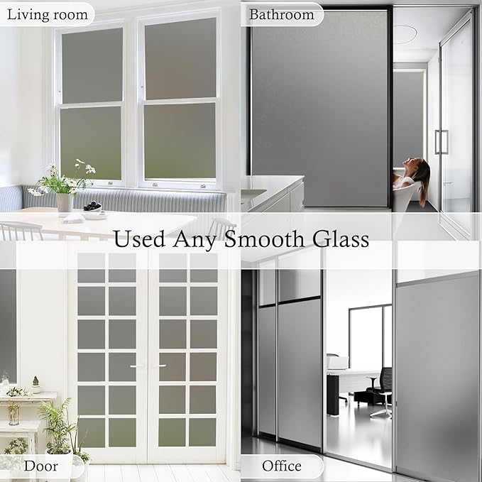 Coavas Window Privacy Film Frosted Glass Static Cling UV Sun Blocking Heat Control Window Tint Day and Night Insulation Home Bathroom Door Decorative Frosting Cover, 29.5 x 118.1 Inch, Gray