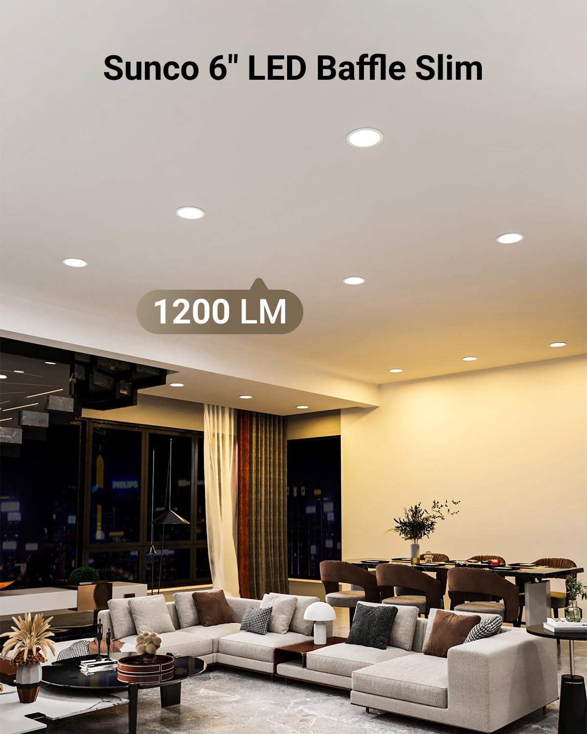 Sunco 12 Pack 6 Inch LED Recessed Light, Ceiling Canless Recessed Lights, Baffle Trim, 850 LM, 14W, Selectable CCT 2700K/3000K/4000K/5000K/6000K, Dimmable with Junction Box