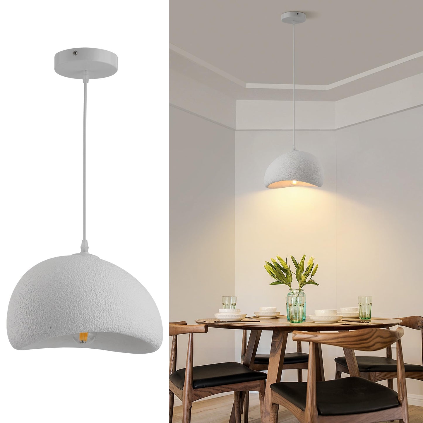 Fivemengo 11.8in Small Wabi Sabi Pendant Lights Hanging Lamp Lighting Fixture Ceiling Mount White Modern Japanese Lamp Japandi C