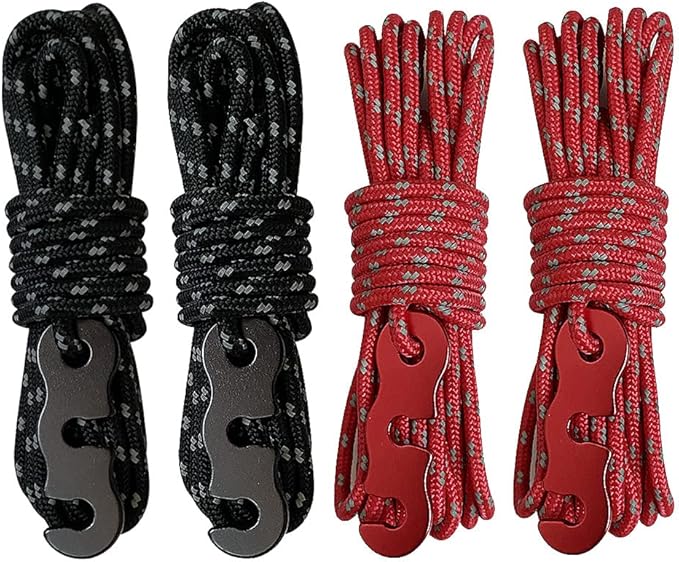 Tent Wind Ropes with Tensioners Cord Adjuster, 4pcs 13ft Reflective Rope for Camping, Hiking, Canopy Shelter, Outdoor Activity(Black)