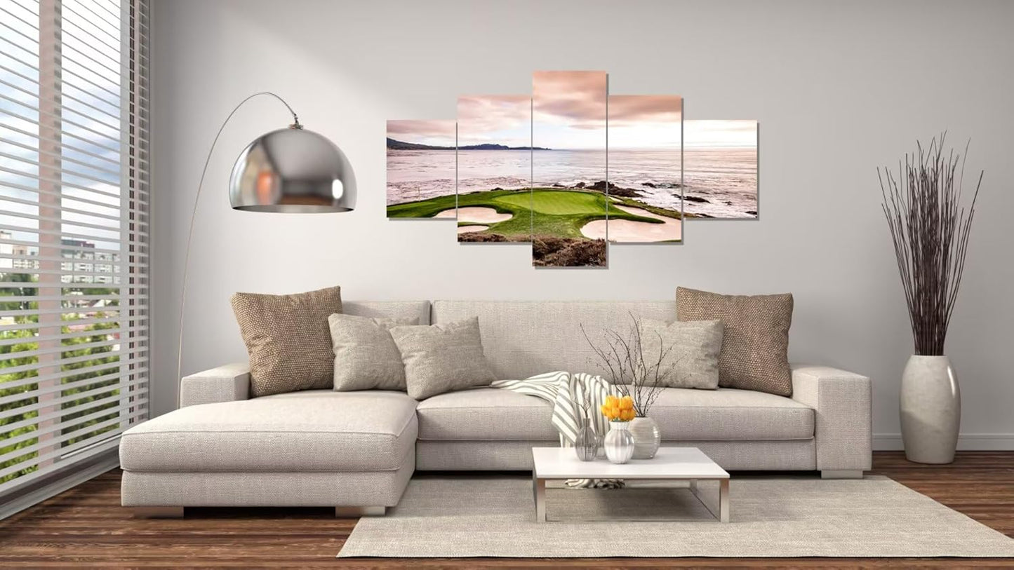California Coastline Golf Course Wall Art Pictures USA California Golf Course Wall Decor for Living Room Bedroom Bathroom Home Decorations Canvas Prints Framed Ready to Hang(60''W x 32''H)