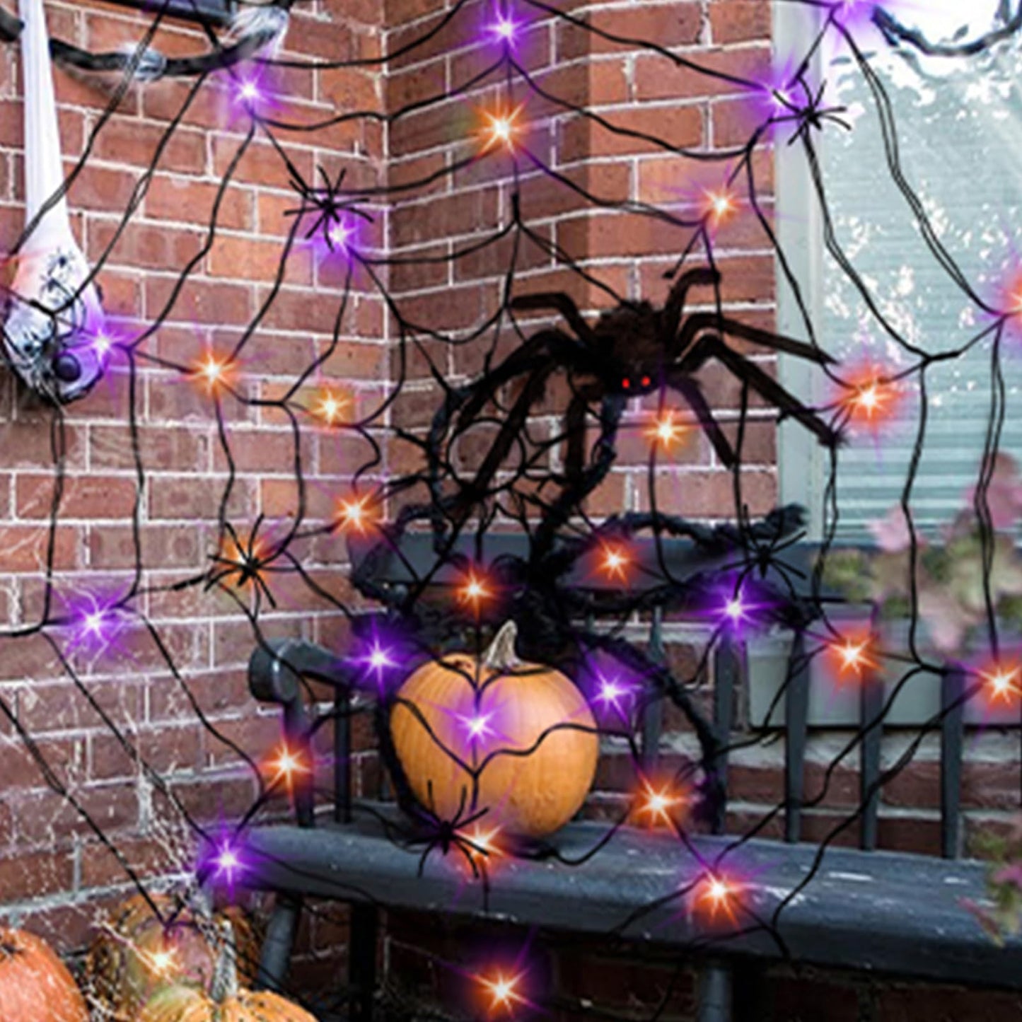 Anycosy Spider Web Lights - 80 LED, 4.3FT, Remote Control, 8 Modes, Orange & Purple, Model FT4-N80OP30