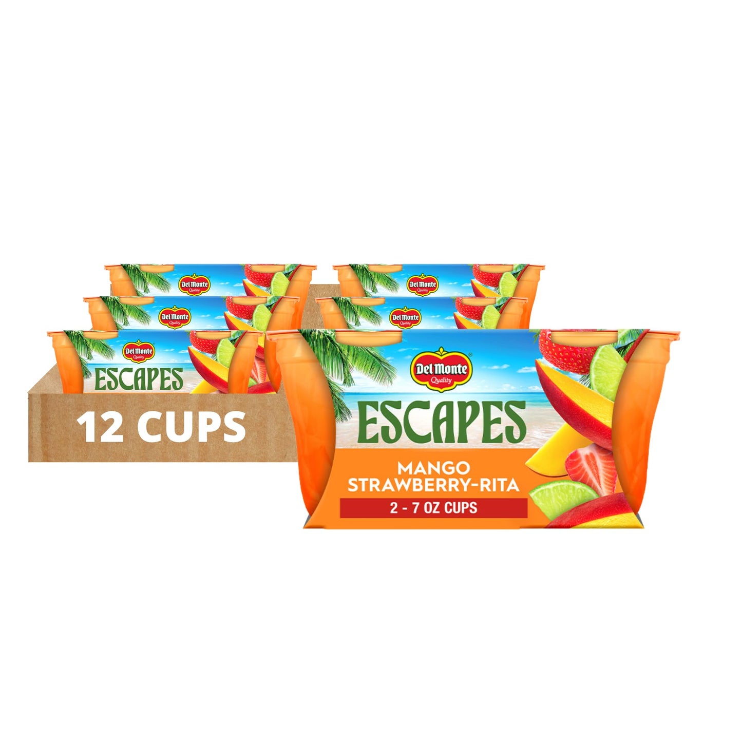 Del Monte Escapes Mango Strawberry - Rita 7 oz Cups Pack of 6 (12 Cups)